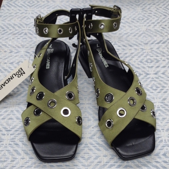 No Boundaries Olive Sandals with Grommet Accents - Picture 1 of 12